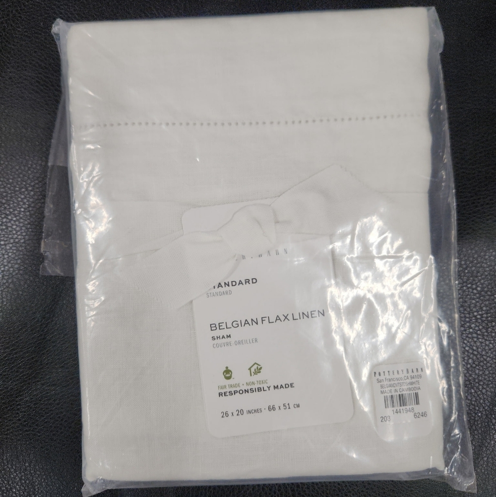 Pottery Barn Belgian Flax Linen Sham Standard White 26 X 20 Inches NWT
